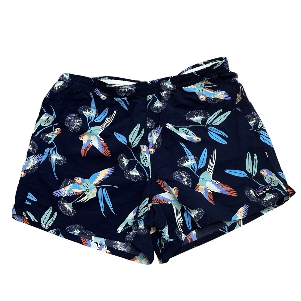 Patagonia Baggies Shorts Mens Sz M Blue Parrot Print Swim Trunks Unlined Beach